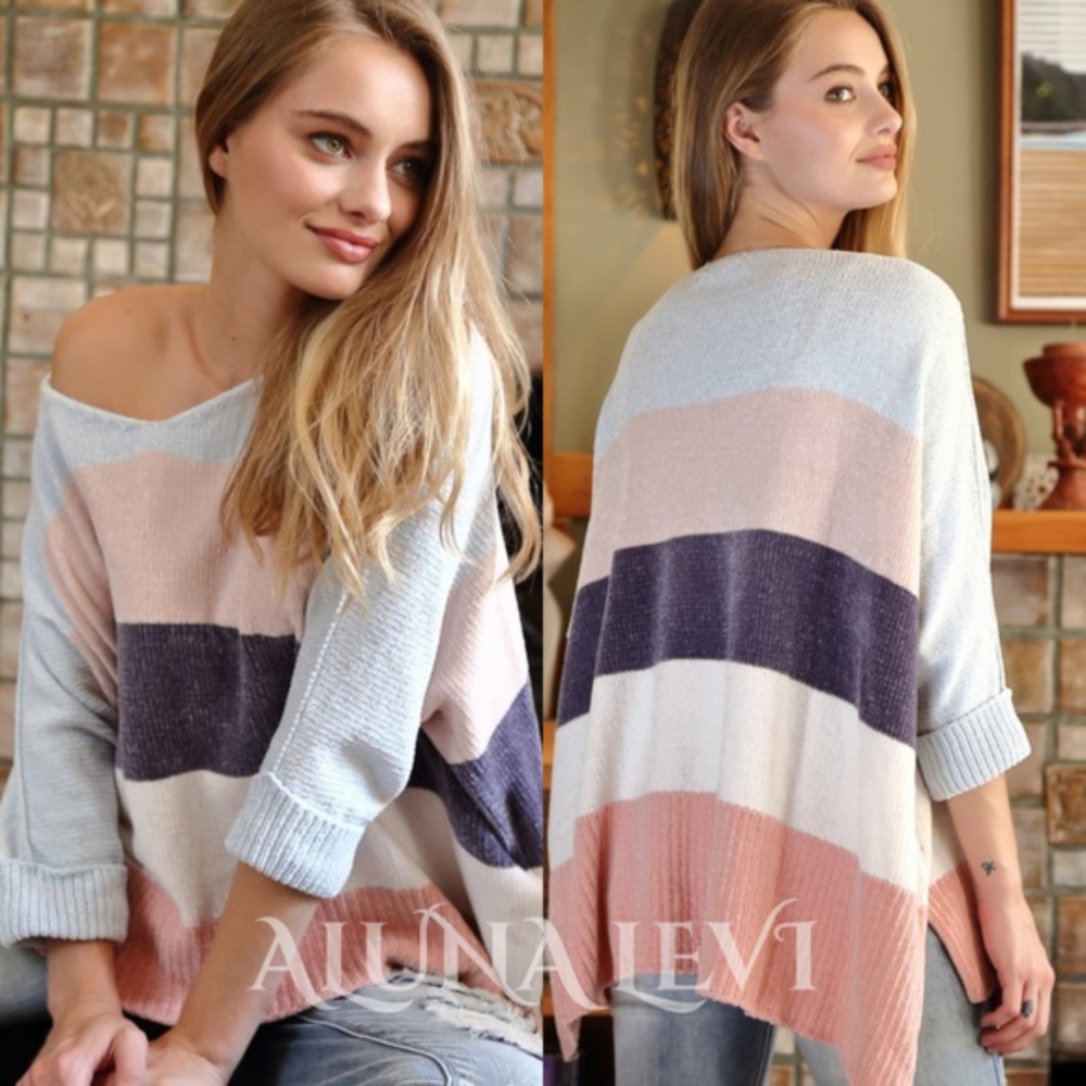 Chenille Color Block v neck sweater - Picture 2 of 8